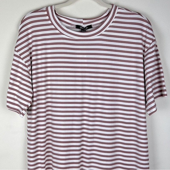 Yana K | Stretchy Comfy Brittany Tunic Top Dress Mauve Ivory Stripe | One Size - Picture 4 of 9